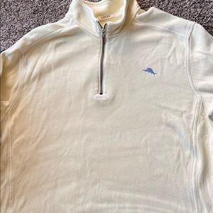 Tommy Bahama Quarter Zip pale yellow with blue accents. XXL